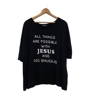 BLVD Black Oversized Tshirt ALL THINGS ARE POSSIBLE WITH JESUS AND DOG SNUGGLES